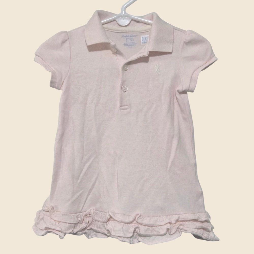 Ralph Lauren Baby Girls Pink Ruffle Polo Dress 6M Short Sleeve Pony Logo